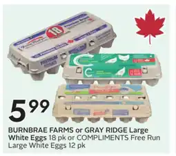Sobeys BURNBRAE FARMS or GRAY RIDGE Large White Eggs offer