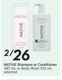 Sobeys NATIVE Shampoo or Conditioner offer