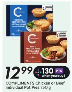 Sobeys COMPLIMENTS Chicken or Beef Individual Pot Pies offer