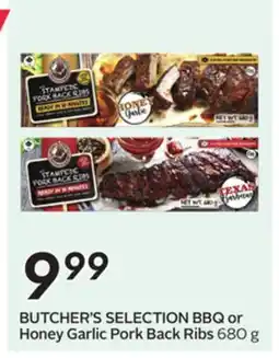Sobeys BUTCHER'S SELECTION BBQ or Honey Garlic Pork Back Ribs offer
