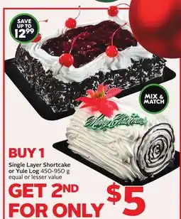 Sobeys Single Layer Shortcake or Yule Log offer