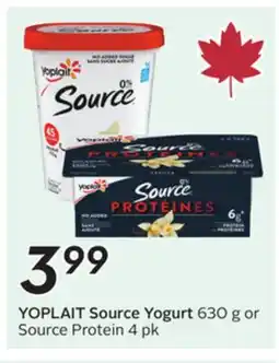 Sobeys YOPLAIT Source Yogurt 630 g or Source Protein 4 pk offer