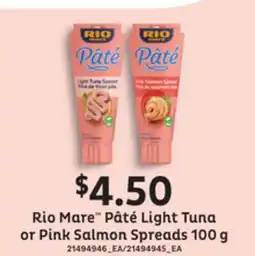 Loblaws RIO MARE PÂTÉ LIGHT TUNA OR PINK SALMON SPREADS, 100G offer