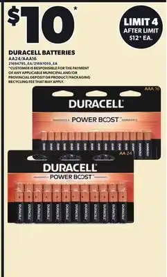 Loblaws DURACELL BATTERIES, AA24/AAA16 offer