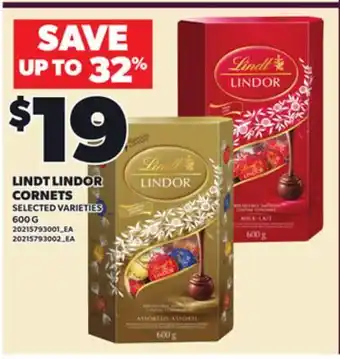 Loblaws LINDT LINDOR CORNETS,600G offer
