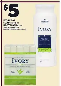 Loblaws IVORY BAR SOAP 10X90 G OR BODY WASH 621 ML offer