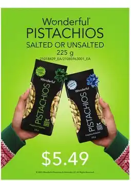 Loblaws WONDERFUL PISTACHIOS SALTED OR UNSALTED, 225 G offer