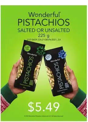 Loblaws WONDERFUL PISTACHIOS SALTED OR UNSALTED, 225 G offer