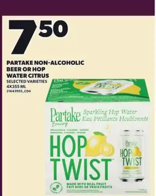 Loblaws PARTAKE NON-ALCOHOLIC BEER OR HOP WATER CITRUS, 4X355 ML offer