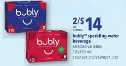 Loblaws BUBLY SPARKLING WATER BEVERAGE, 12x355 mL offer