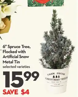 Longo's 6 Spruce Tree, Flocked with Artificial Snow Metal Tin offer