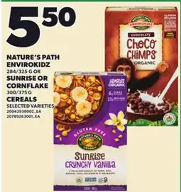 Loblaws NATURE'S PATH ENVIROKIDZ 284/325 G OR SUNRISE OR CORNFLAKE 300/375 G CEREALS offer