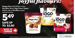 Longo's Haagen Dazs 414-500mL tub or Novelties 3pack, Frozen Yogurt 946mL tub or Novelties 4 pack offer