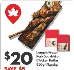 Longo's Frozen Pork Souvlaki or Chicken Kaftas offer