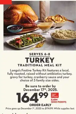 Longo's TURKEY TRADITIONAL MEAL KIT offer