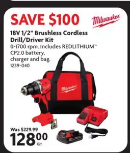 Home Hardware 18V 1/2 Brushless Cordless Drill/Driver Kit offer