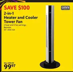 Home Hardware 2-in-1 Heater and Cooler Tower Fan offer