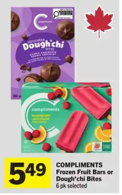 Foodland COMPLIMENTS Frozen Fruit Bars or Dough'chi Bites offer