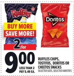 Metro RUFFLES CHIPS, TOSTITOS, DORITOS OR CHEETOS SNACKS offer