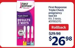 Walmart First Response Triple Check pregnancy test kit offer