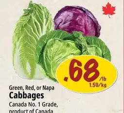 Farm Boy Green, Red, or Napa Cabbages offer