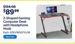 Walmart Z-Shaped Gaming Computer Desk with Headphone Hook offer