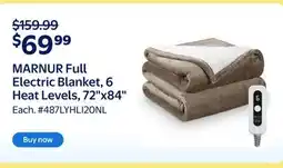 Walmart MARNUR Full Electric Blanket, 6 Heat Levels, 72x84 offer