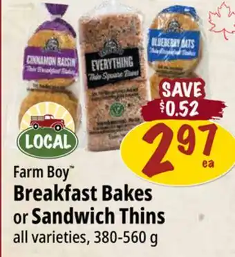 Farm Boy Farm Boy Breakfast Bakes or Sandwich Thins all varieties, 380-560 g offer