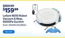 Walmart Lefant M310 Robot Vacuum & Mop, 6000Pa Suction offer
