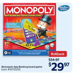 Walmart Monopoly App Banking board game offer