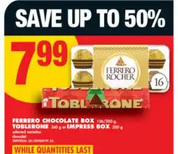 No Frills FERRERO CHOCOLATE BOX, 156/200 G, TOBLERONE, 360 G OR IMPRESS BOX, 200 G offer