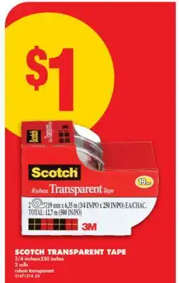 No Frills SCOTCH TRANSPARENT TAPE, 3/4 INCHESX250 INCHES 2 ROLLS offer