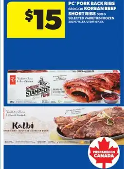 Real Canadian Superstore PC PORK BACK RIBS, 680 G OR KOREAN BEEF SHORT RIBS, 500 G offer