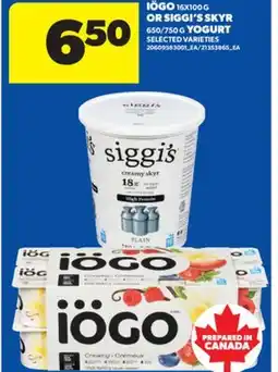 Real Canadian Superstore IÖGO 16X100 G OR SIGGI'S SKYR 650/750 G YOGURT offer