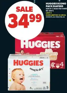 Real Canadian Superstore HUGGIES ECONO PACK DIAPERS, SIZE N - 7, 60-200' S offer