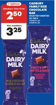 Real Canadian Superstore CADBURY FAMILY SIZE CHOCOLATE BAR, 80-100 G offer