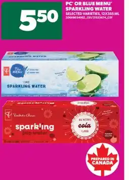Real Canadian Superstore PC OR BLUE MENU SPARKLING WATER, 12X355 ML offer