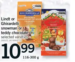 Fortinos LINDT GHIRARDELLI SNOWMAN OR TEDDY CHOCOLATE, 116-300 G offer