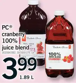 Fortinos PC CRANBERRY 100% JUICE BLEND, 1.89 L offer