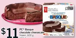 Fortinos PC BASQUE CHOCOLATE CHEESECAKE, 600 g offer