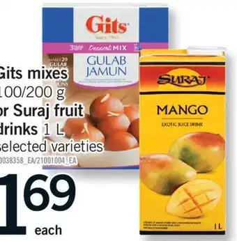 Fortinos GITS MIXES 100/200 G OR SURAJ FRUIT DRINKS 1 L offer