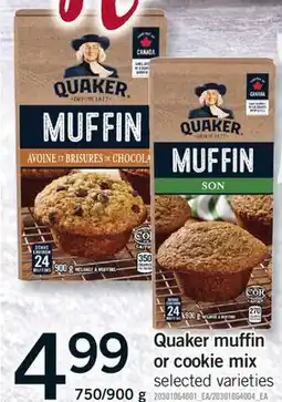Fortinos QUAKER MUFFIN OR COOKIE MIX, 750/900 g offer