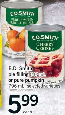Fortinos E.D. SMITH PIE FILLING, 540 ML OR PURE PUMPKIN, 796 ML offer