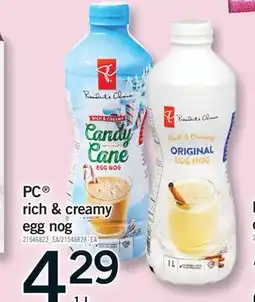 Fortinos PC RICH & CREAMY EGG NOG, 1 L offer