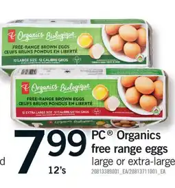 Fortinos PC ORGANICS FREE RANGE EGGS, 12's offer