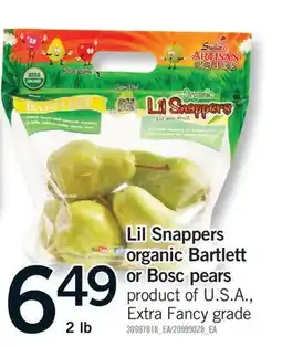 Fortinos LIL SNAPPERS ORGANIC BARTLETT ORGANIC BARTLETT OR BOSC PEARS, 2 LB offer