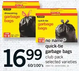 Fortinos NO NAME QUICK-TIE GARBAGE BAGS, 60/100'S offer
