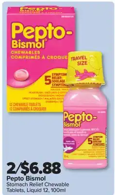 PharmaChoice Pepto Bismol Stomach Relief Chewable Tablets, Liquid 12 offer