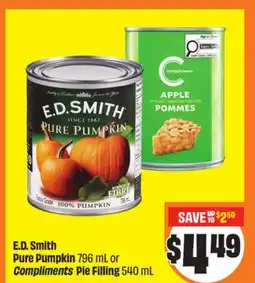 Chalo FreshCo E. D. Smith Pure Pumpkin 796 mL or Compliments Pie Filling 540 mL offer