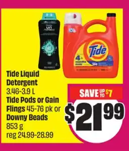 Chalo FreshCo Tide Liquid Detergent 3.46-3.9 L Tide Pods or Gain Flings 45-76 pk or Downy Beads 853 g offer